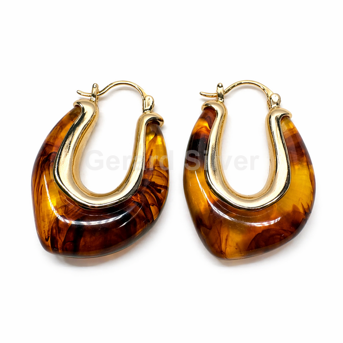 Pendiente de Latón y Resina Color Chocolate con Cierre de Click 