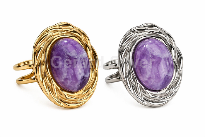 Anillos de Acero 304 Abiertos con Amatista Natural 