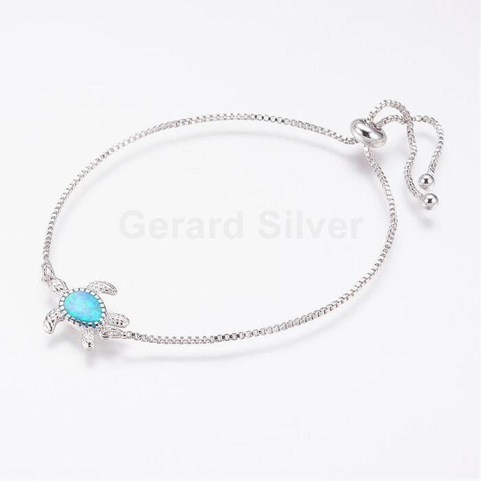 Pulsera de Latón CON Baño de Platino y Nudo Corredero Tortuga 