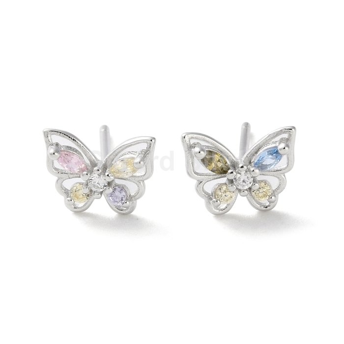 Pingente de borboleta em prata banhada a ródio e zircônias cúbicas coloridas. 