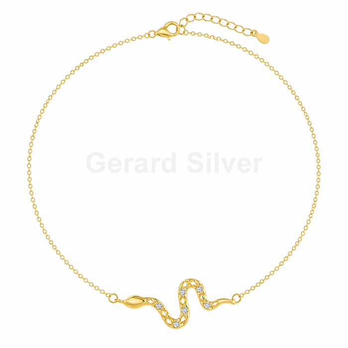 Colar de prata com pingente de cobra e zircônia cúbica. 