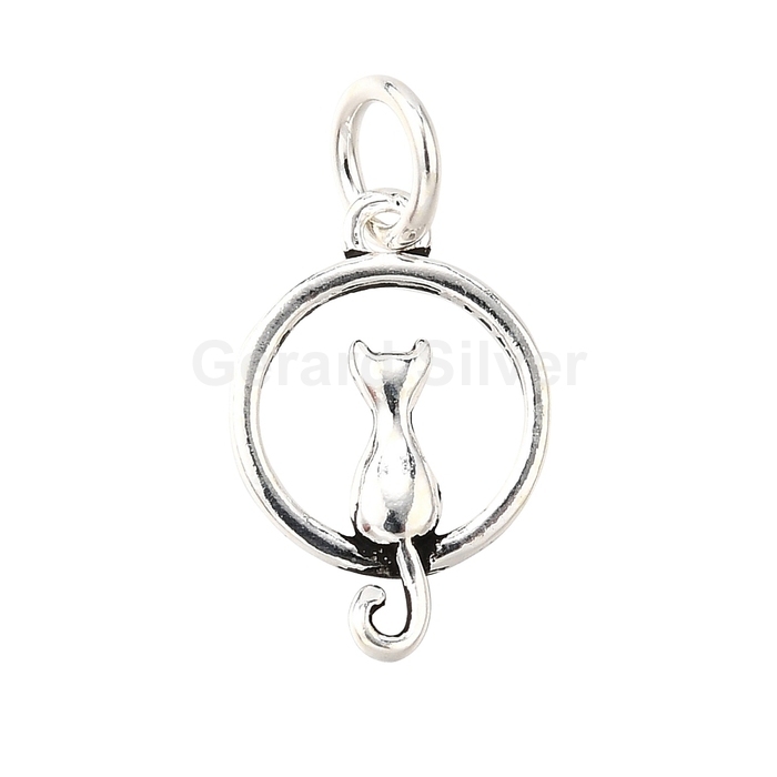 Mini pingente de gato prateado 