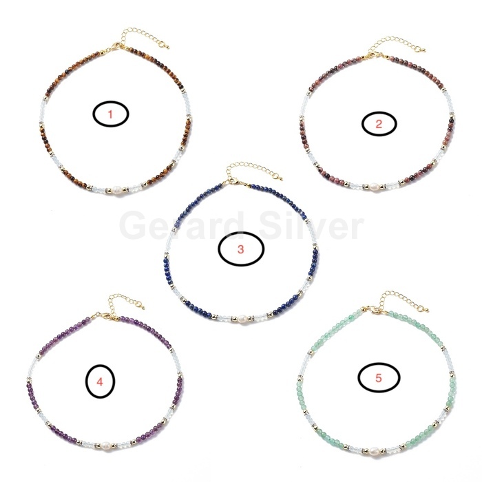 Collar de Latón con Baño de Oro 18 k Minerales Naturales y Perla Cultivada 