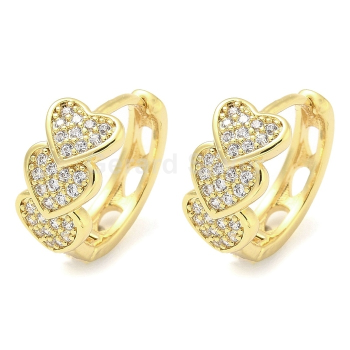 Aros de Latón y Circonitas con Baño de Oro 18k Corazones 