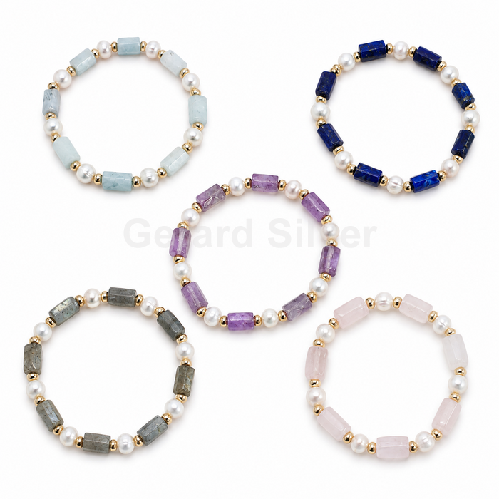 Pulseras de Minerales Naturales y Perla Cultivada 