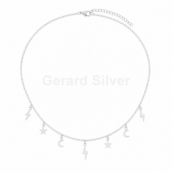 Collar de Plata con Luna , Rayo y Estrella 