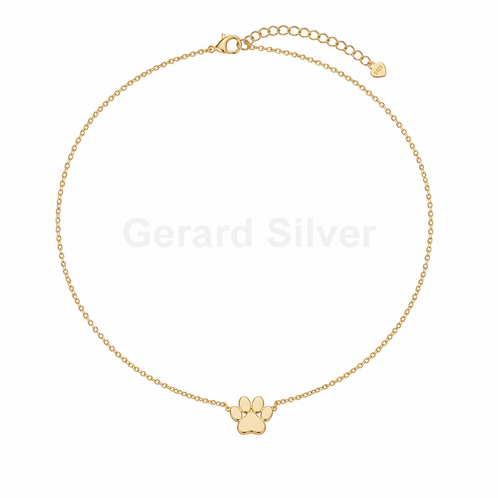 Collar de Plata Y Baño de Oro Huella de Perro 
