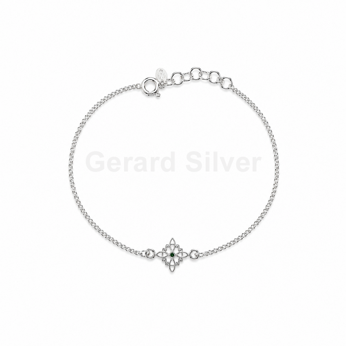 Pulsera de Plata Nudo de Bruja con Circonita Esmeralda 