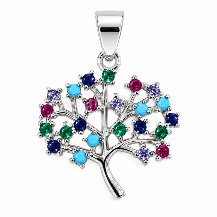 Colgante de Plata y Circonita Multicolor Árbol de la Vida 