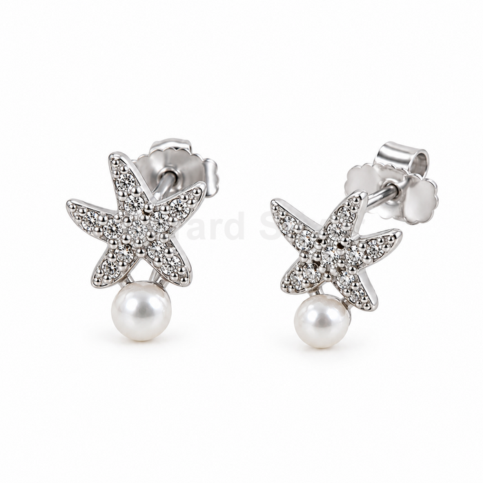 Pendiente de Plata y Circonita Estrella de Mar con Perla Cultivada 