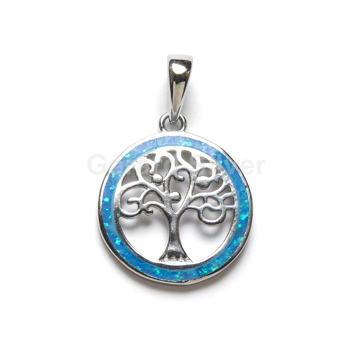 Colgante Plata Arbol de la Vida Azul 